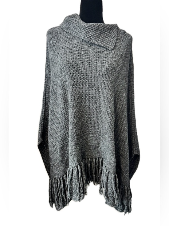 Coldwater Creek Sweaters - Coldwater Creek Gray Cowl Neck Fringe Poncho Cape Sweater Boho Wool Blend